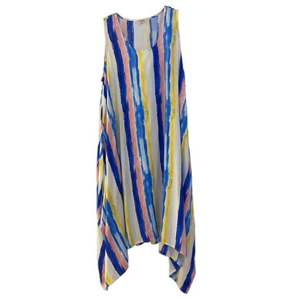 Umgee Shift Dress Womens Size Medium Blue Striped Oversized Beach - Picture 2 of 12